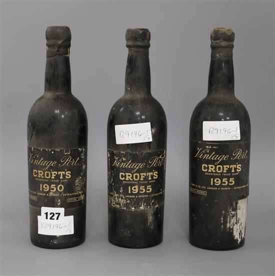 Three bottles of Crofts vintage port 1955 (2) and 1950